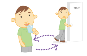 下剤を服用する男性のイラスト